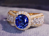 Sapphire Gemstone  &  White Topaz Ring -  خاتم الزفير - الياقوت الازرق