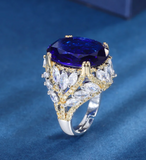 Sapphire Gemstone  &  White Topaz Ring -  خاتم الزفير - الياقوت الازرق