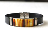 Leather and amber mens bracelet - اسوارة عنبر للرجال