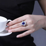 Sapphire Gemstone  &  White Topaz Ring -  خاتم الزفير - الياقوت الازرق