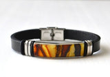 Leather and amber mens bracelet - اسوارة عنبر للرجال