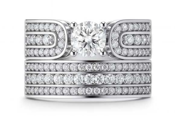 1ct -Brilliant Moissanite Diamond Ring - خاتم الماس موزنايت - قطعتين