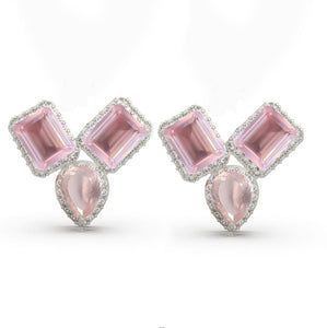 Rose Quartz & White Topaz Earring- حلق حجر الروز كوارتز و التوباز الأبيض