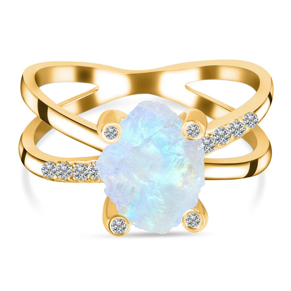 Moonstone & White Topaz Ring - خاتم حجر القمر |  Gold Vermeil 2.5 Micron