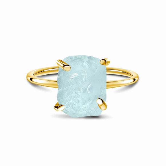 Aquamarine Raw Crystal Ring- خاتم حجر الأكوامرين