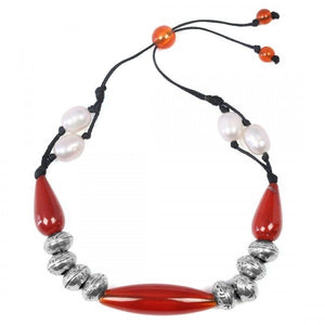Carnelian-Red Jasper-Pearl Beaded Bracelet- اسوارة حجر الجاسبر الأحمر - الكارنيليان والؤلؤ