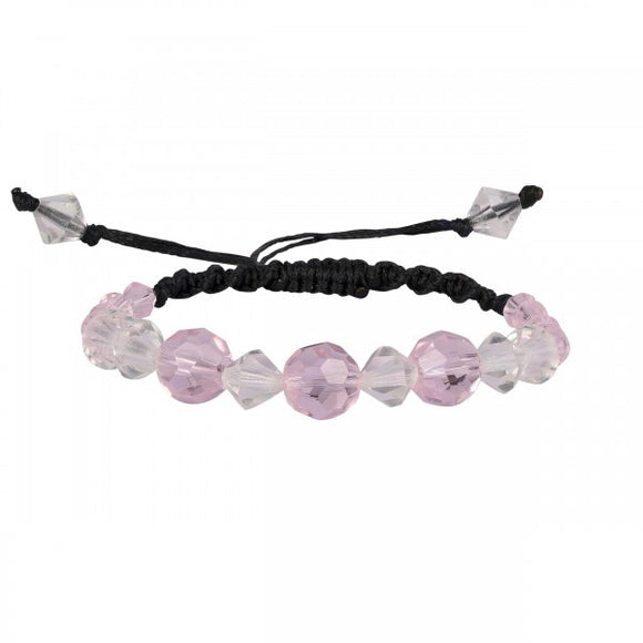 Glass Beaded Bracelet- اسوارة حجر الكوارتز الوردي والشفاف