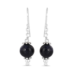 Black Sunstone/Beaded Earring- حلق حجر الشمس الاسود