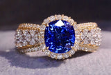 Sapphire Gemstone  &  White Topaz Ring -  خاتم الزفير - الياقوت الازرق