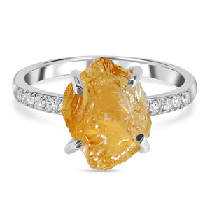 Citrine Raw Crystal & White Topaz Ring - حجر السترين والتوباز الابيض