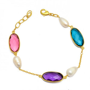 Pink Quartz + Pearl + Amethyst + Apatite Quartz Bracelet اسوارة روز كوارتز، لؤلؤ، امثيست، و اباتايت