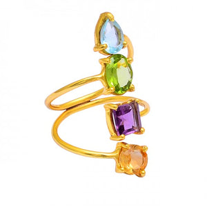 Blue Topaz + Peridot + Amathyst + Citrine Ring- خاتم التوباز الأزرق، الزبرجد، الامثيست، و السترين