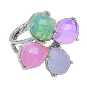 Rose Chalcedony + Amethyst +  White Moonstone + Green Jade ring- خاتم حجر العقيق الوردي، امثيست، حجر القمر الأبيض،و الجاد الأخضر