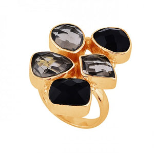 Smoky and Black Onyx Ring- خاتم حجر الاونيكس الاسود
