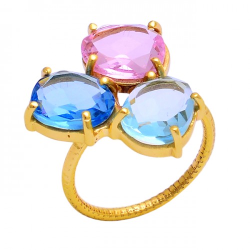 Blue Quartz + Saphire Quartz + Pink Quartz Ring- خاتم حجر الكوارتز الازرق، الزفير، والروز كوارتز