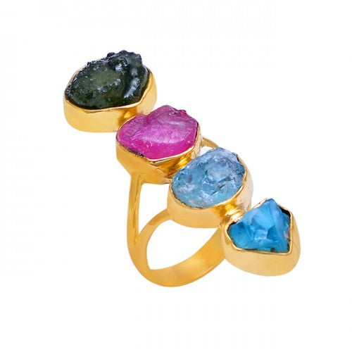 Peridot + Ruby + Aquamarine + Apatite Ring- خاتم حجر الزبرجد، الروبي، الاكوامارين، و الاباتايت