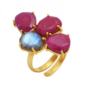 Ruby + Labradorite Ring- خاتم حجر الروبي و اللابرودرايت