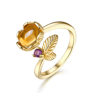 Gold-Plated Natural Citrine Ring -  خاتم حجر السترين