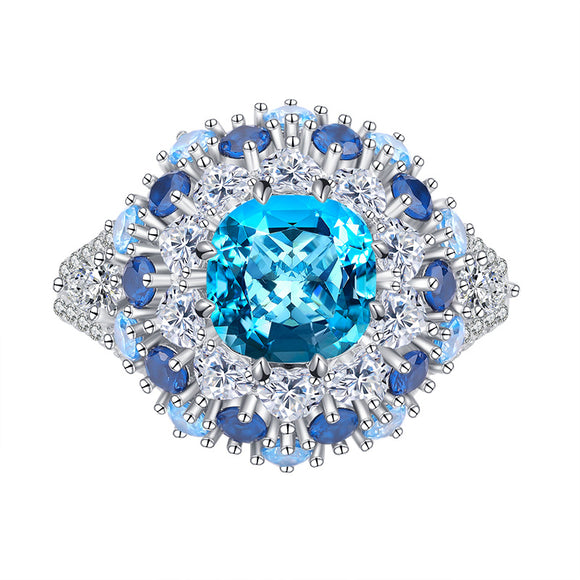Sapphire & Blue Topaz & White Topaz Ring - خاتم الياقوت الازرق و التوباز الازرق