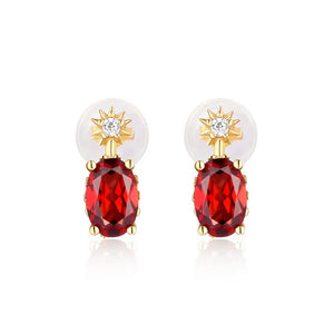 Natural Mozambique Garnet Zircon Earrings- حلق حجر الجارنيت