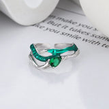 Irregular Lines green quartz Open Ring - خاتم الكوارتز الاخضر