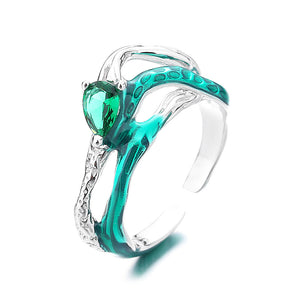 Irregular Lines green quartz Open Ring - خاتم الكوارتز الاخضر