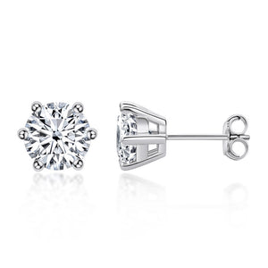 Six Claw Moissanite Earrings - Silver , 2 carats حلق الماس الموزنايت