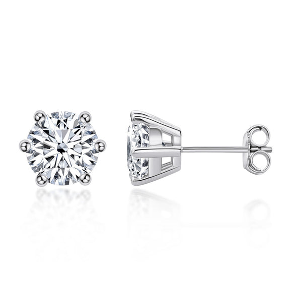 Six Claw Moissanite Earrings - Silver , 2 carats حلق الماس الموزنايت