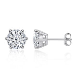 Six Claw Moissanite Earrings - Silver , 2 carats حلق الماس الموزنايت