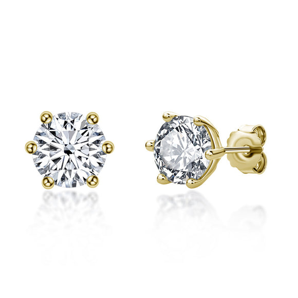 Six Claw Moissanite Earrings - Golden, 1 carats حلق الماس الموزنايت