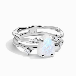 Moonstone Raw Crystal & White Topaz Ring - حجر القمر والتوباز الابيض