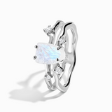 Moonstone Raw Crystal & White Topaz Ring - حجر القمر والتوباز الابيض