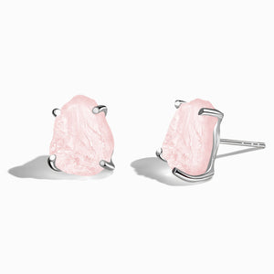 Rose Quartz Raw Crystal Stud Earring- حلق حجر الروز كوراتز الخام