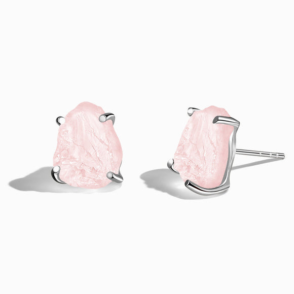 Rose Quartz Raw Crystal Stud Earring- حلق حجر الروز كوراتز الخام