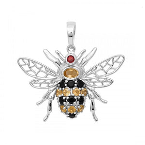 Silver Bee Pendant - قلادة السترين والجارنيت والتورمالين الأسود