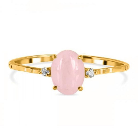 Rose Quartz Raw Crystal & White Topaz Ring -روز كوارتز وتوباز ابيض