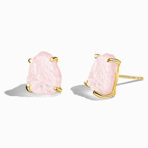 Rose Quartz Raw Crystal Stud Earring- حلق حجر الروز كوراتز الخام