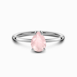 Rose Quartz & White Topaz Ring -خاتم حجر الروز كوراتز