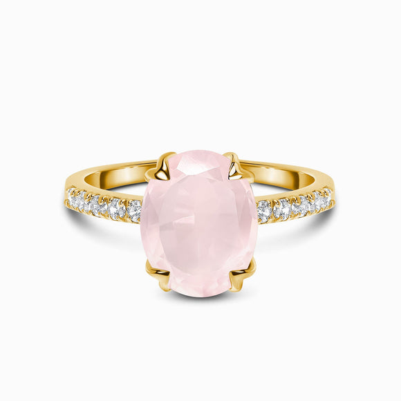 Rose Quartz & White Topaz Ring -خاتم حجر الروز كوراتز