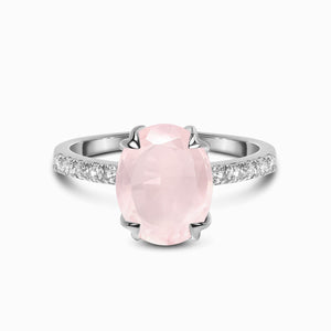 Rose Quartz & White Topaz Ring -خاتم حجر الروز كوراتز