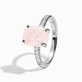 Rose Quartz Raw Crystal & White Topaz Ring - خاتم الروز كوارتز والتوباز الأبيض النقي