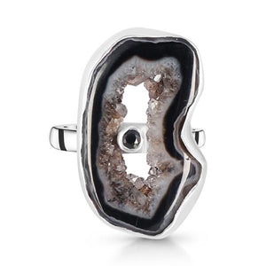 Agate (Black) Adjustable Ring - خاتم العقيق الاسود والتورمالين  | حجر العدالة والثبات والتجاوز