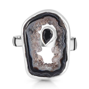 Agate (Black) Adjustable Ring - خاتم العقيق الاسود والتورمالين  | حجر العدالة والثبات والتجاوز