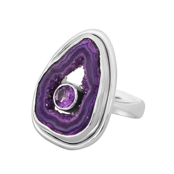 Agate (Purple) Ring - خاتم العقيق البنفسجي مع الأمثيست