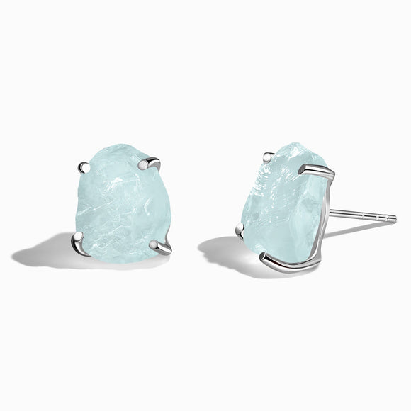 Aquamarine Raw Crystal  Stud Earring - حلق حجر الأكاومرين