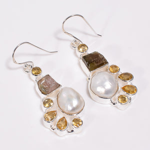 Baroque Pearl Tourmaline Gemstone Dangle Earrings - حلق اللؤلؤ والتورمالين