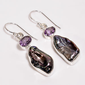 Baroque Pearl Amethyst Gemstone - حلق اللؤلؤ والأمثيست