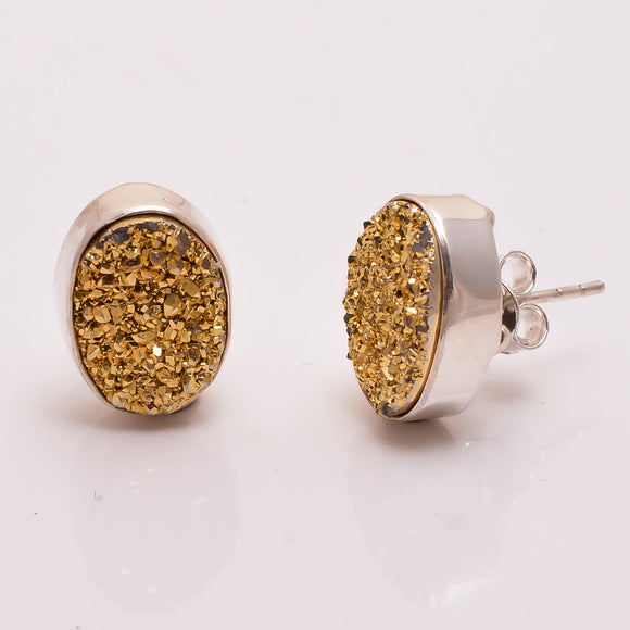 Titanium Druzy Gemstone  Stud Earrings   -  حلق حجر التيتانيوم
