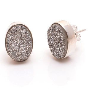 Titanium Druzy Gemstone  Stud Earrings   -  حلق حجر التيتانيوم