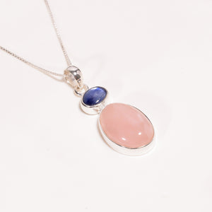 Natural Blue Kyanite Morganite Gemstone  Necklace-قلادة حجر الكاينايت الأزرق والمارغونايت